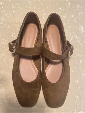 Old Navy Brown Suede Mary Jane Flats with Buckle Strap